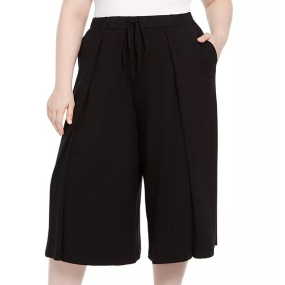 Eileen Fisher Navy Silk Georgette sz L Blue Cropped Wide-Leg Pants Lightweight - Picture 2 of 8